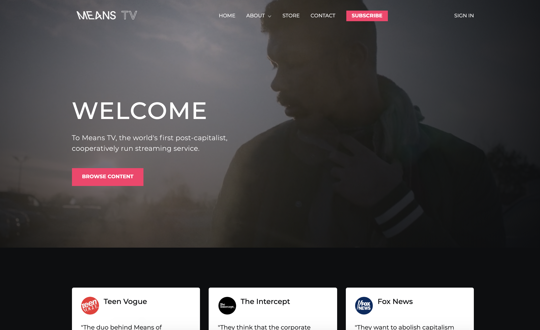 The homepage for Means TV