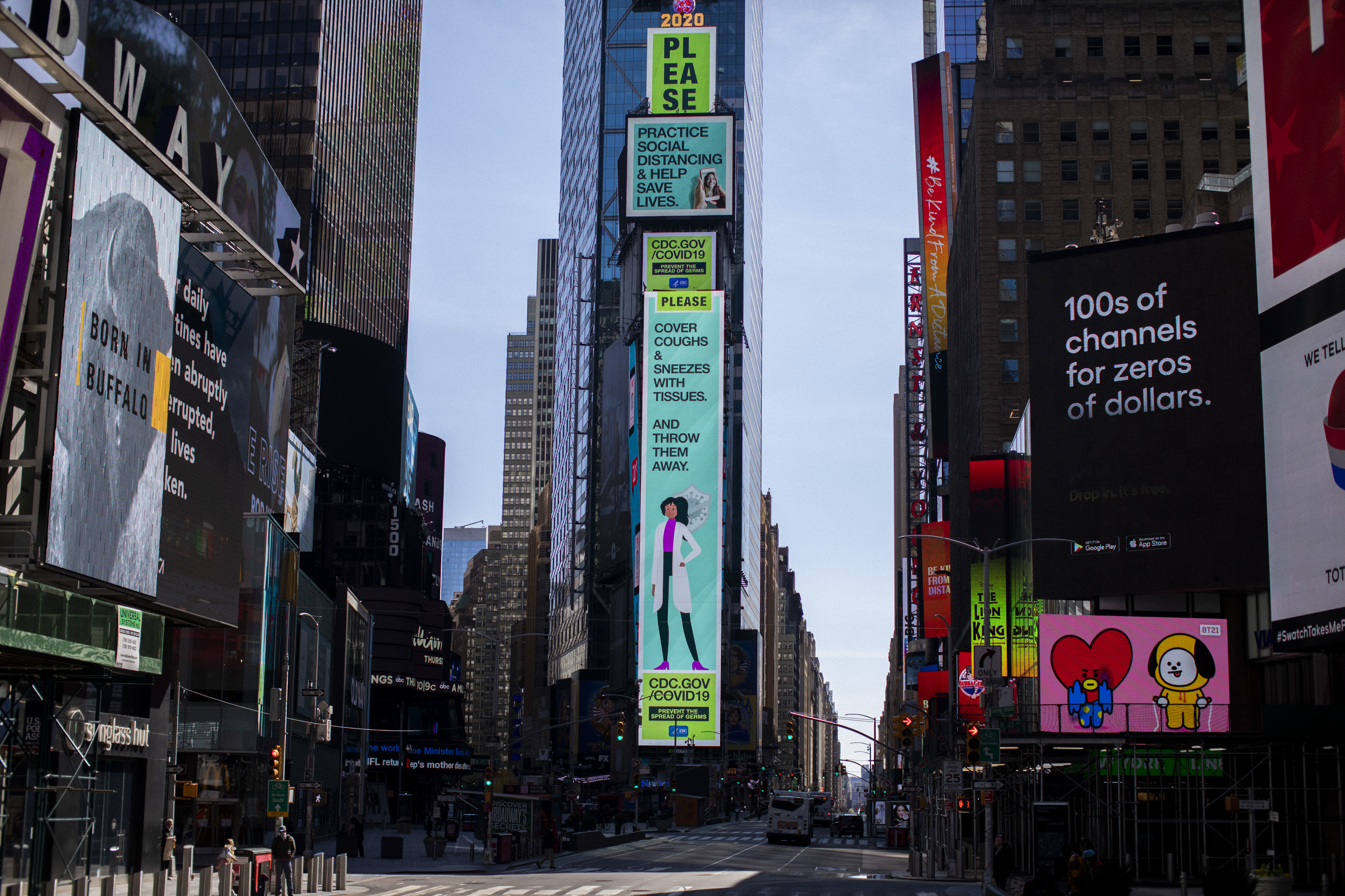 In Times Square, there are messages of guidance and hope in between advertisements. April 06, 2020