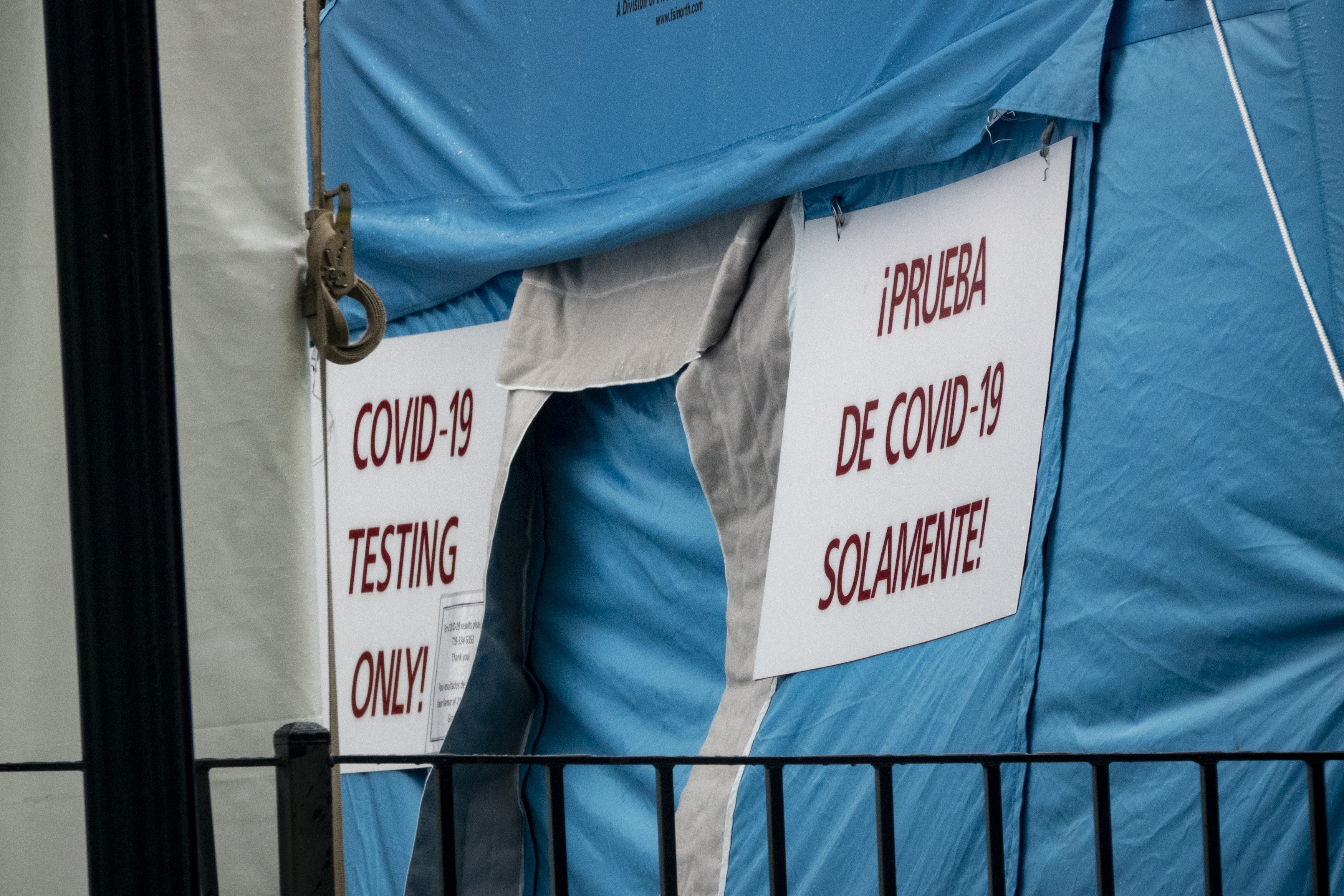 A newly erected Covid-19 testing tents in front of the Elmhurst Hospital in Queens. April 03, 2020