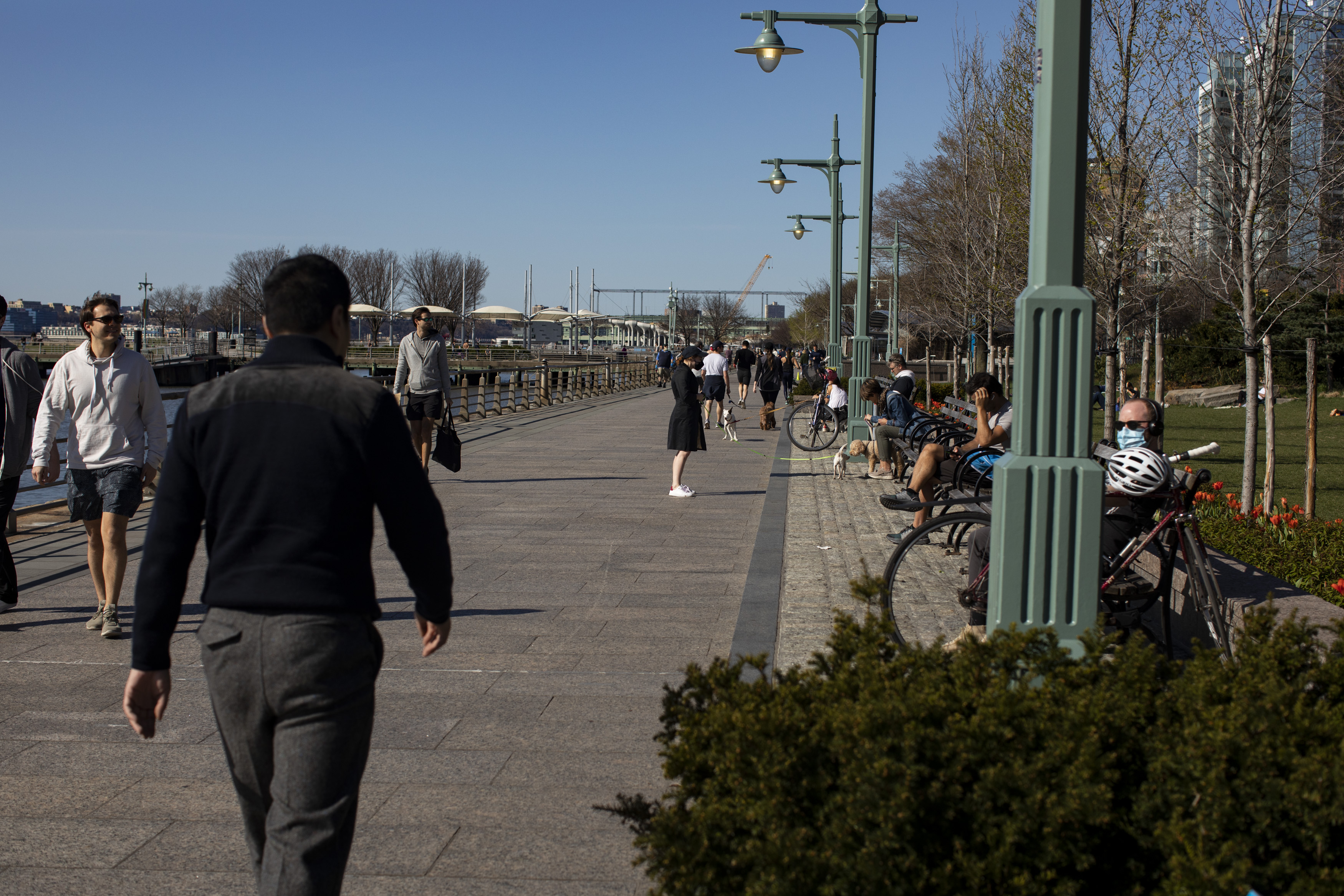 Despite the guidance to stay indoors, the Hudson River Greenway was very busy on a Monday afternoon. April 06, 2020