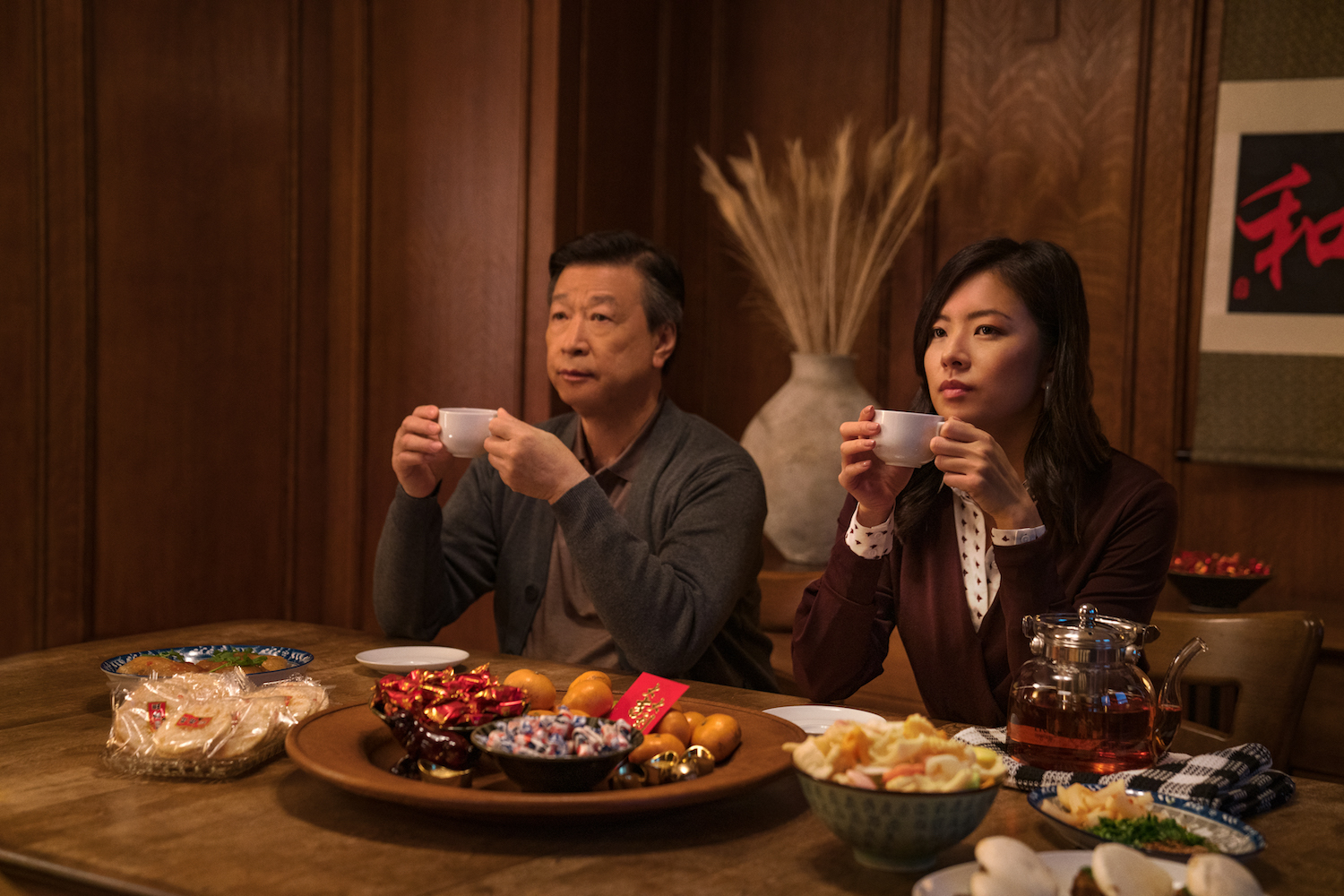 tzi ma and christine ko drinking tea in alan yang's netflix original movie, tigertail