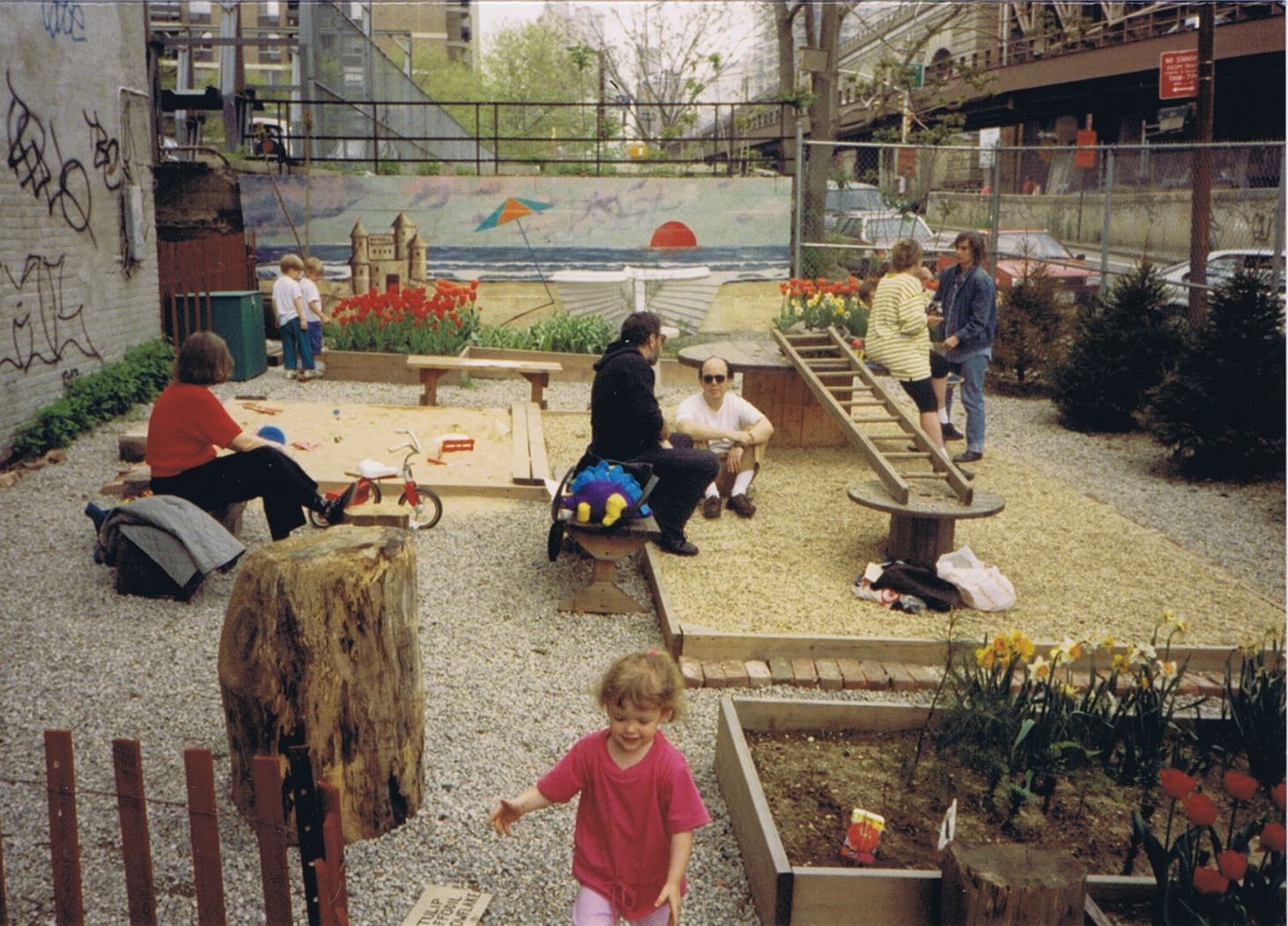 Community members in the garden