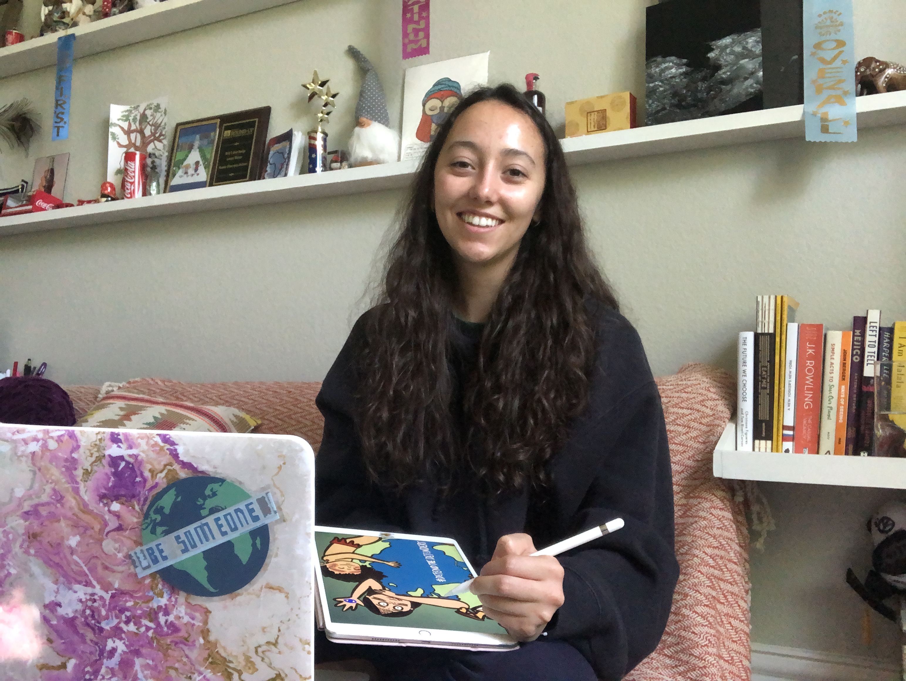 Pamela at her desk.